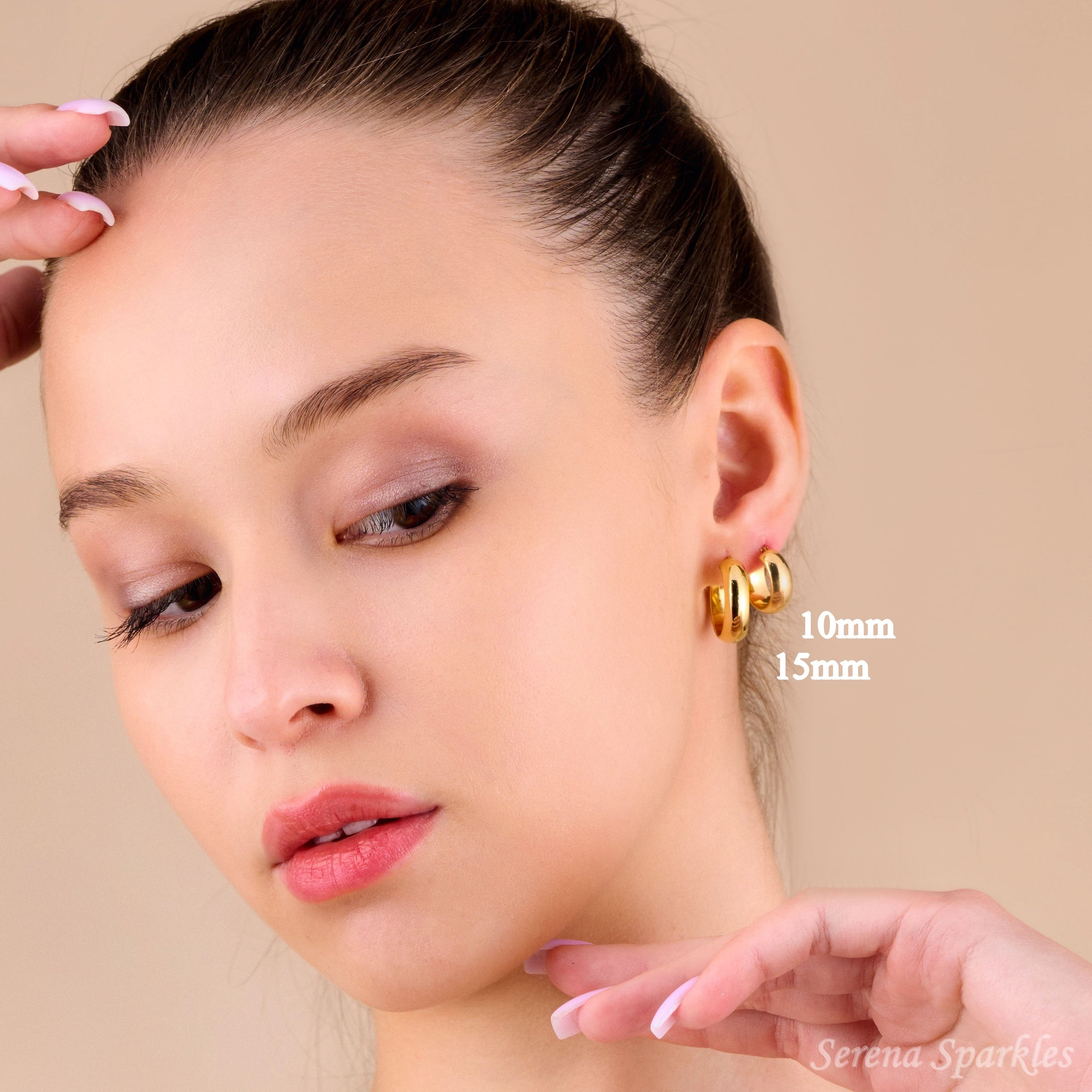 10k Solid Gold Thick Minimalist Hoop Earrings - Serena Sparkles