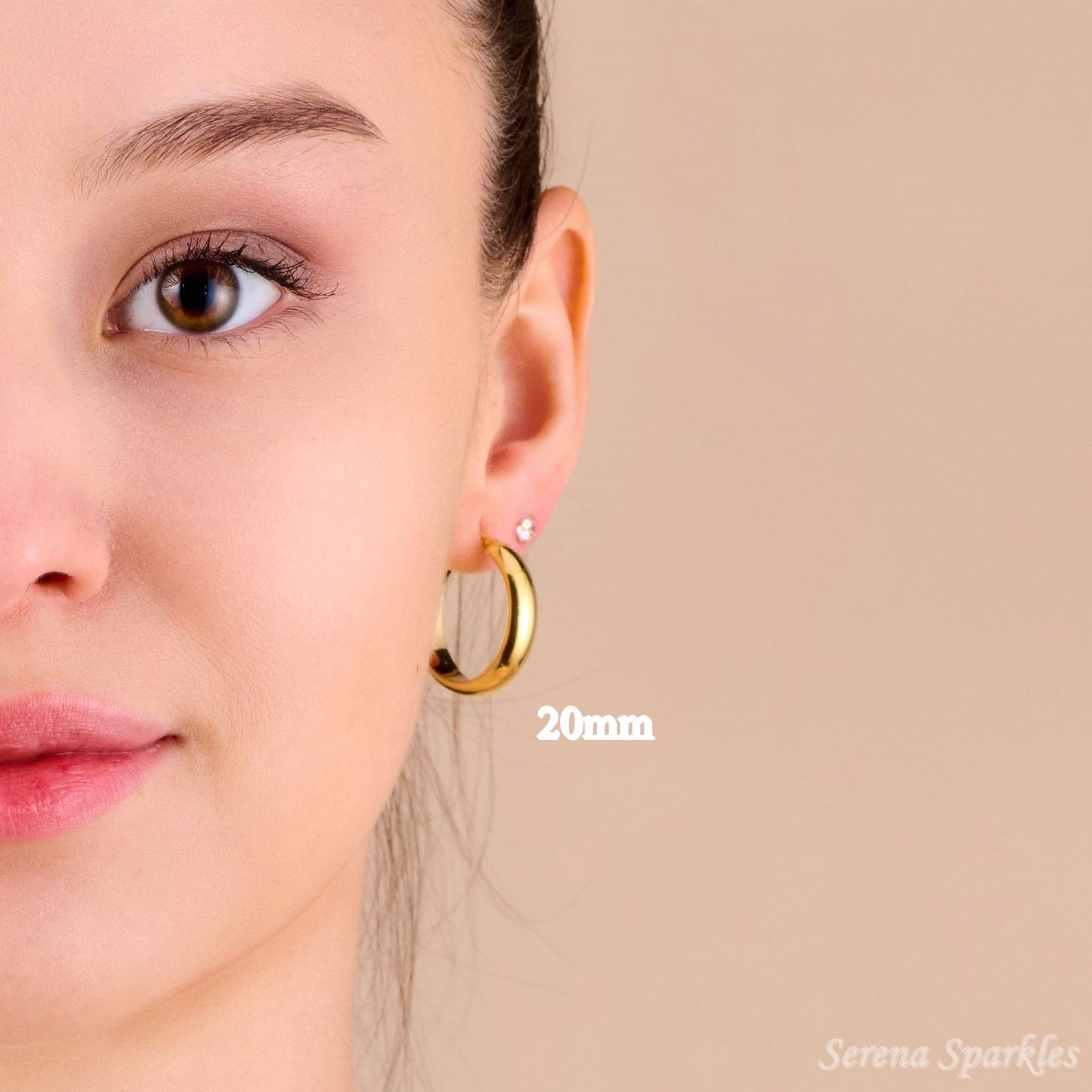 10k Solid Gold Thick Minimalist Hoop Earrings - Serena Sparkles