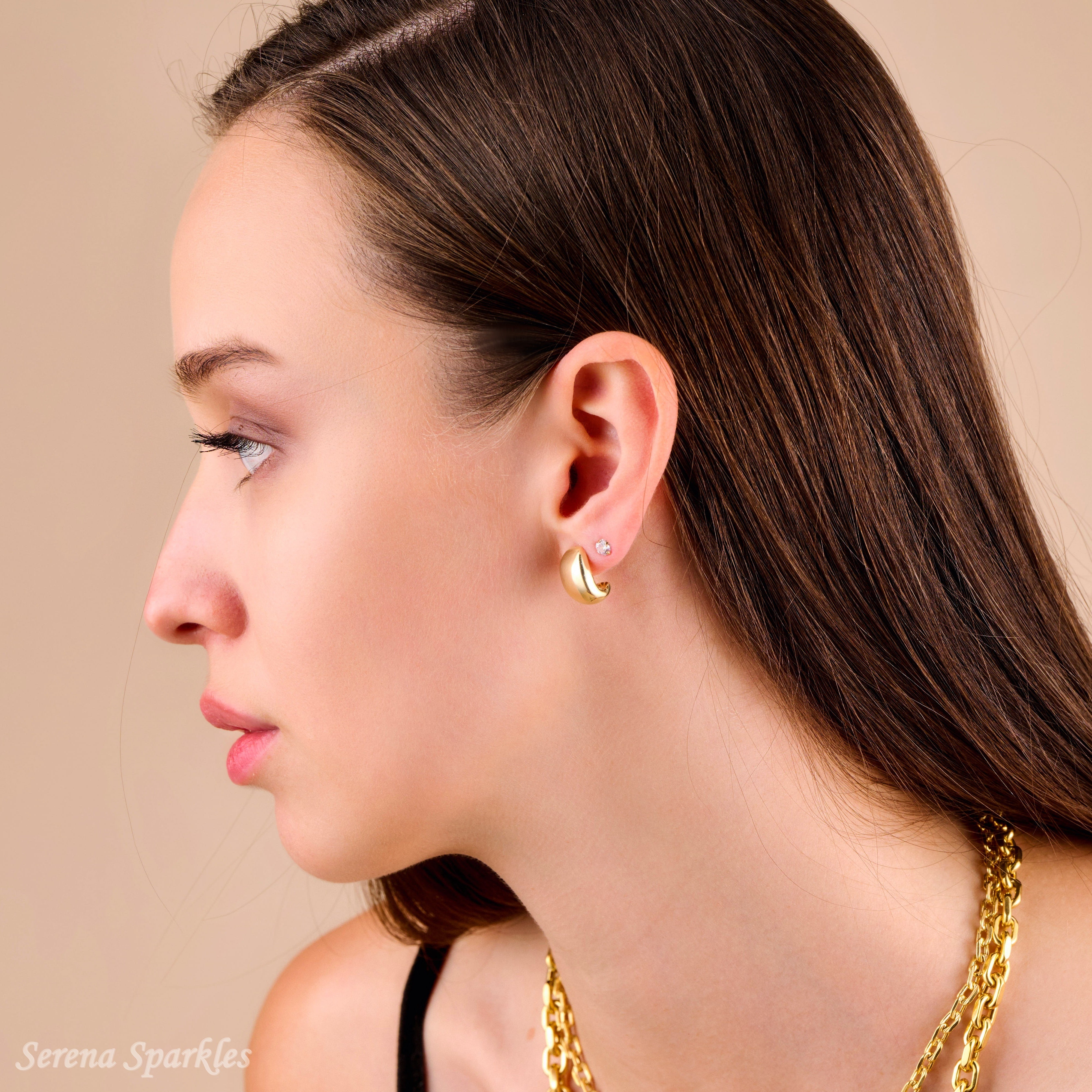 10k Solid Gold Chunky Huggie Hoop Earrings (Measurement Pending) - Serena Sparkles