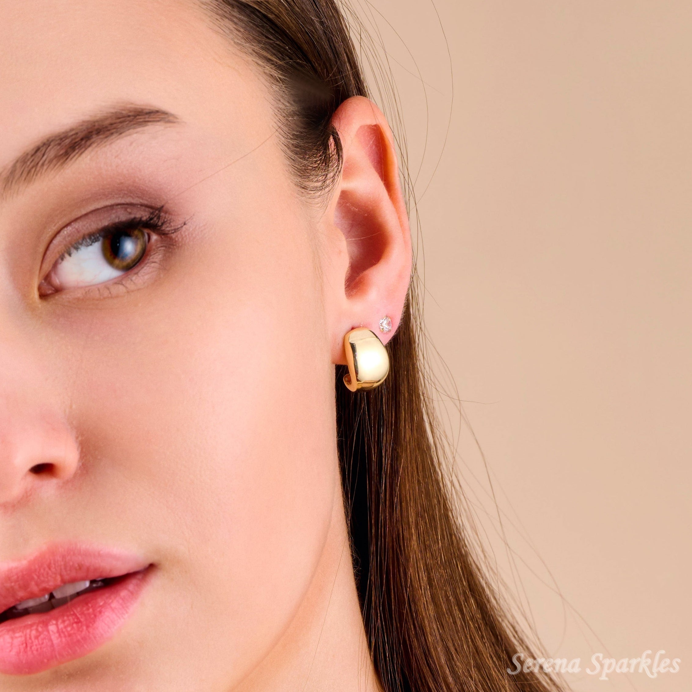 10k Solid Gold Chunky Huggie Hoop Earrings (Measurement Pending) - Serena Sparkles