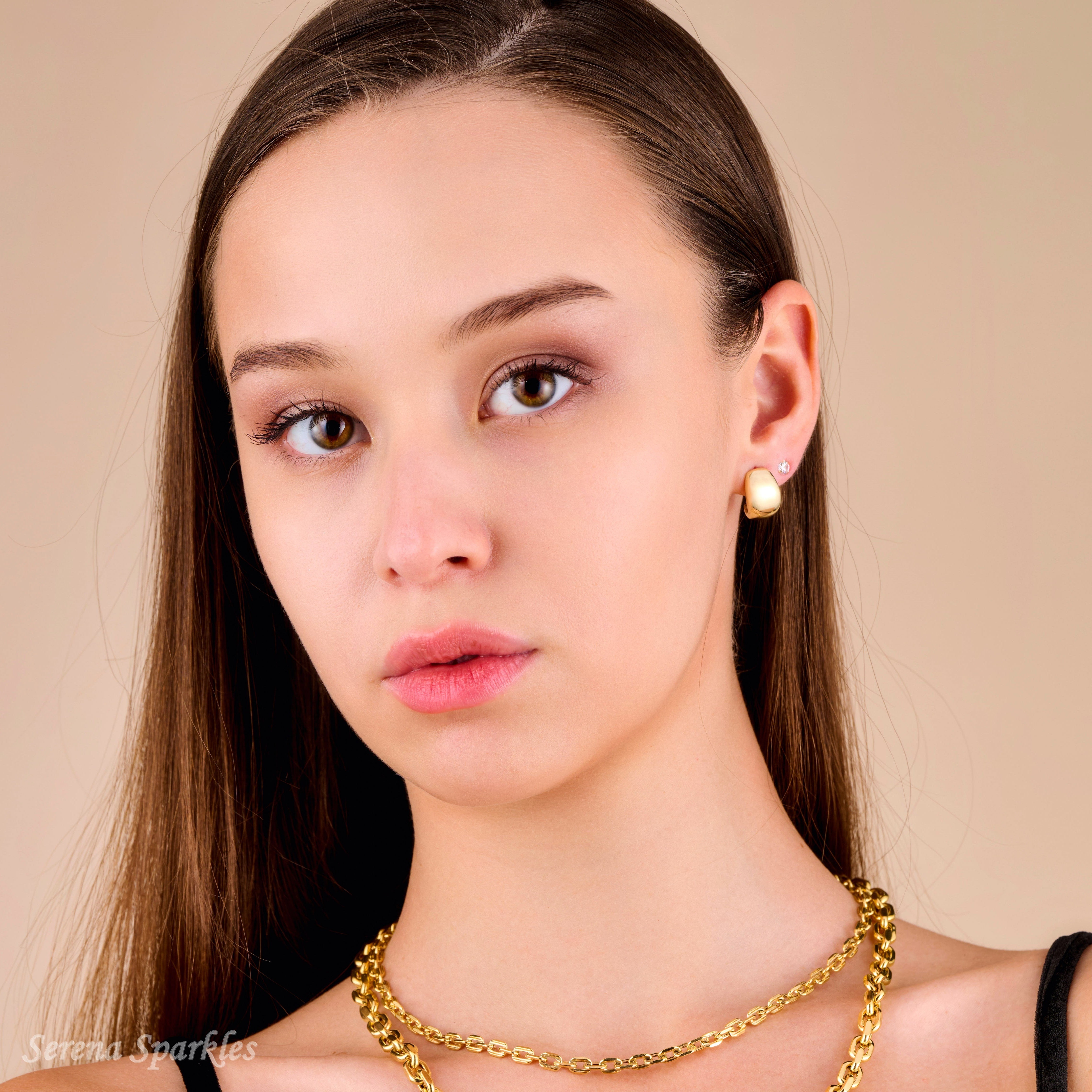 10k Solid Gold Chunky Huggie Hoop Earrings (Measurement Pending) - Serena Sparkles