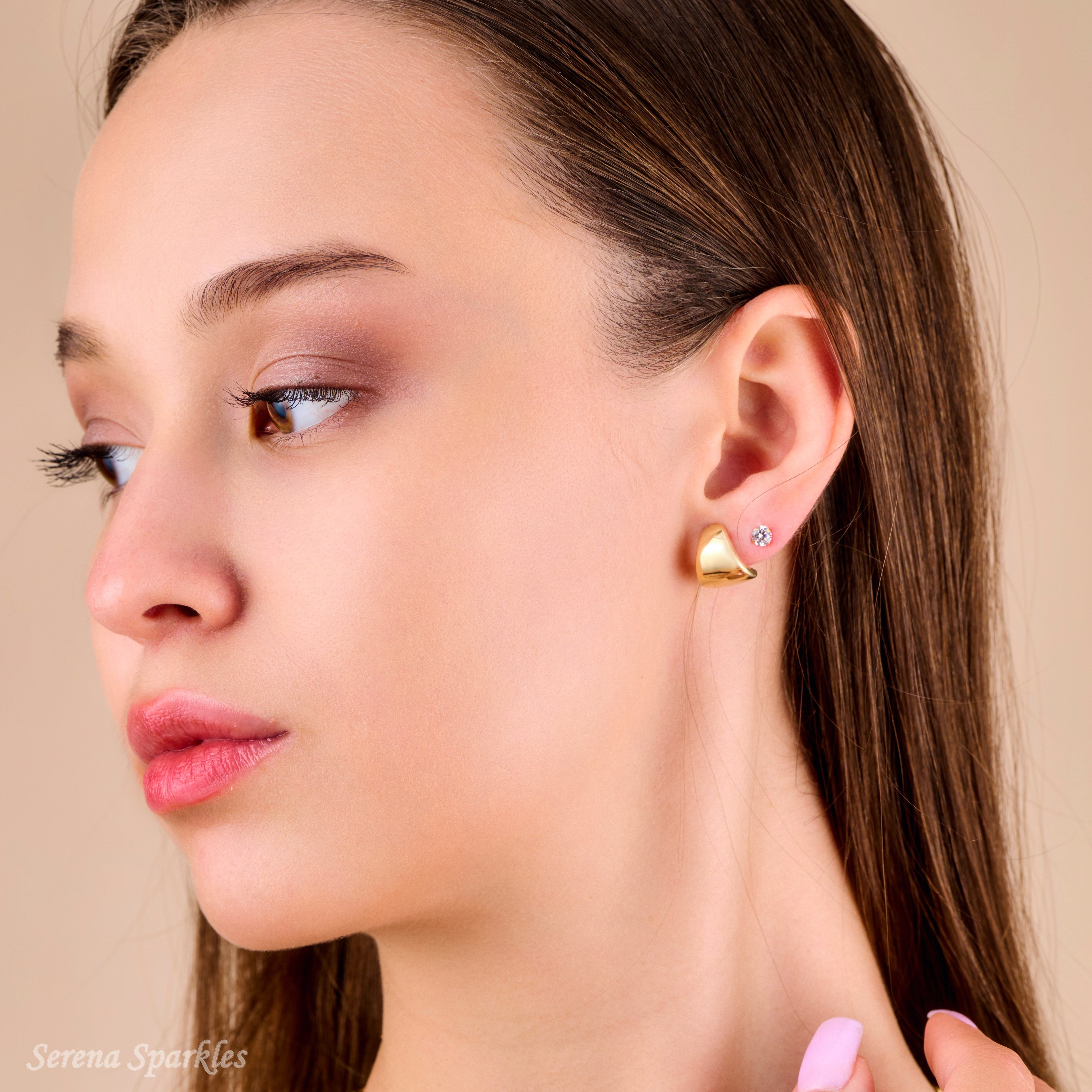 10k Solid Gold Chunky Dome Huggie Earrings (Measurement Pending) - Serena Sparkles